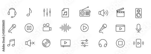 Media player icon. Music, video media player icons collection. Volume, video, music  icons