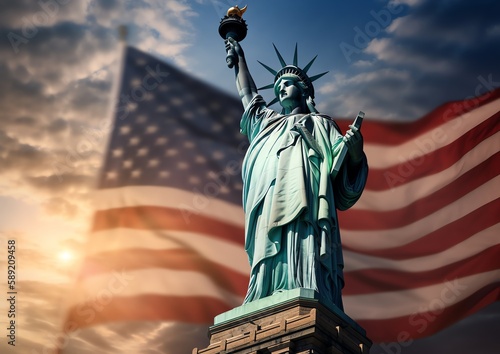 a statue of liberty with an american flag