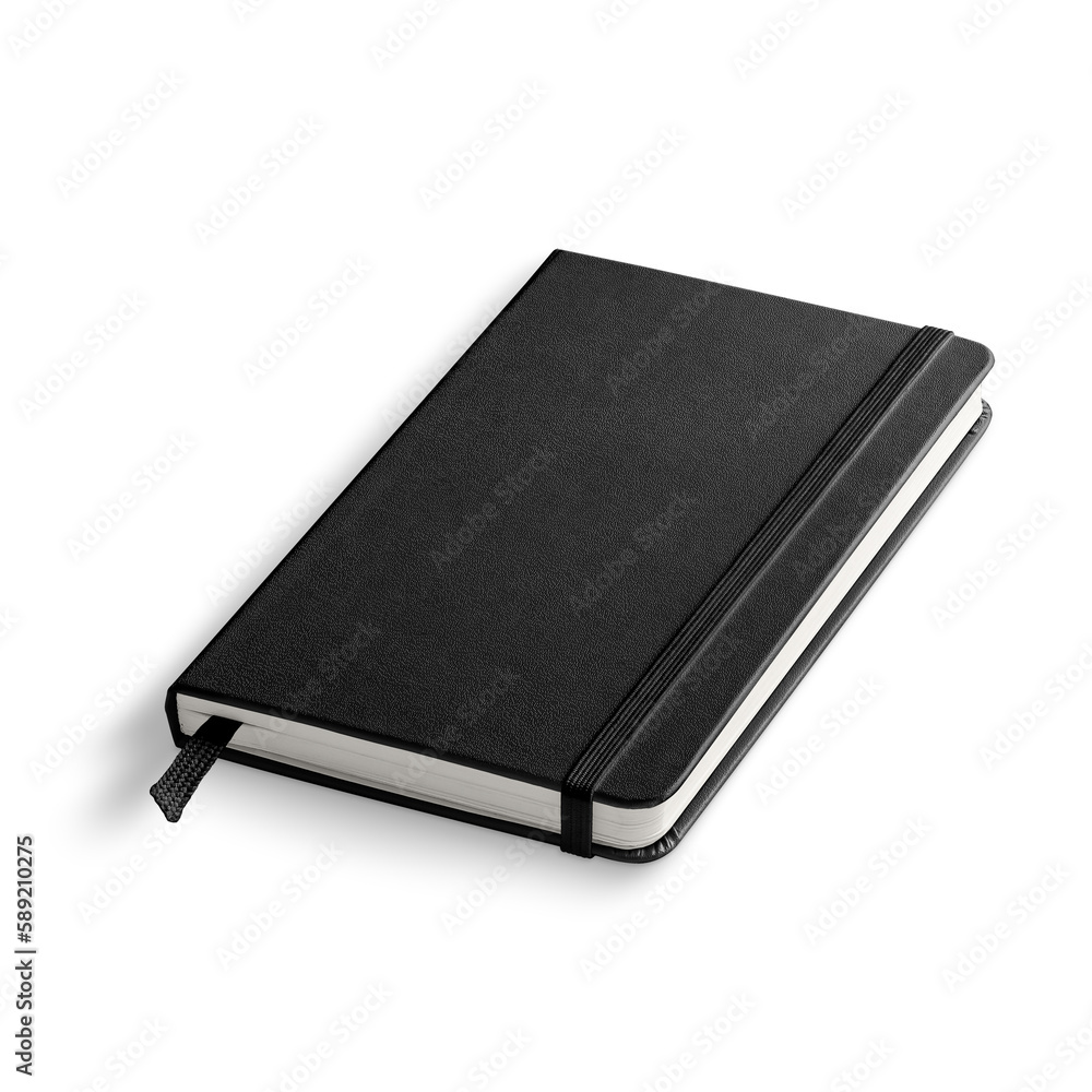 Top view of a black leather notebook mockup isolated on a transparent background, PNG. High resolution. Top view of a black leather notebook mockup isolated on a transparent background, PNG. High resolution.