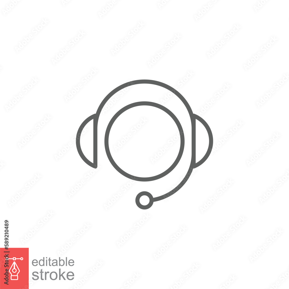 Call center operator icon. Happy operator, hotline service support in headset concept. Simple outline style. Thin line symbol. Vector illustration isolated on white background. Editable stroke EPS 10. Call center operator icon. Happy operator, hotline service support in headset concept. Simple outline style. Thin line symbol. Vector illustration isolated on white background. Editable stroke EPS 10.
