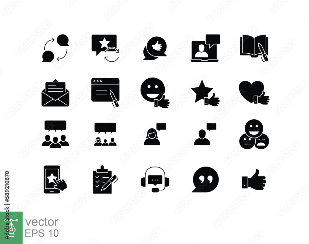 Business and finance web glyph icon set. Testimonials, customer relationship management or CRM concept. Simple solid style symbol collection. Vector illustration isolated on white background. EPS 10. Business and finance web glyph icon set. Testimonials, customer relationship management or CRM concept. Simple solid style symbol collection. Vector illustration isolated on white background. EPS 10.
