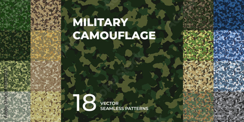 Set of military camouflage patterns. Army seamless camo. Abstract army and hunting camouflage ornament. Masking design for army or hunting. Vector illustration for web design and clothes