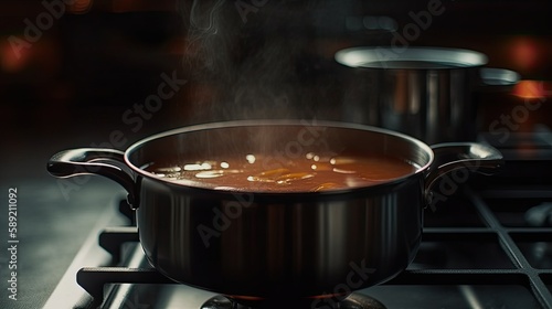 cooking soup in a pan, , created with ai generative ai technology