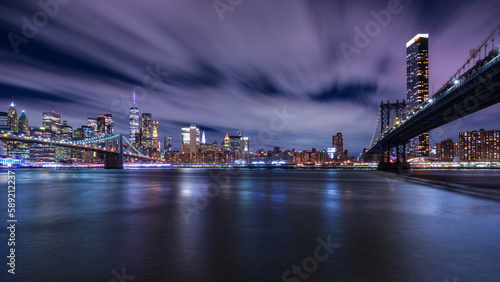 Brooklyn Bridge and Manhattan Bridge at night