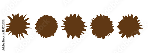 Brown round shapes with uneven, blurry edges in the form of a blot or paint stain. Flat abstract symbol of careless circular element. Vector illustration.