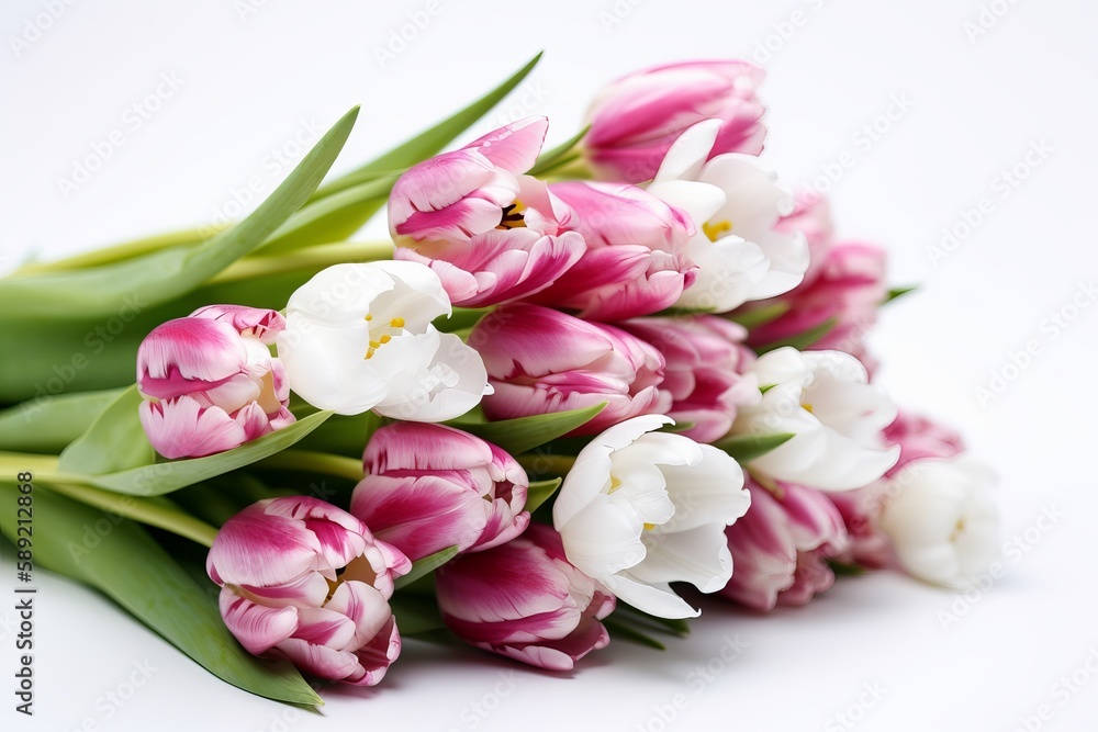 Pink tulips on white background