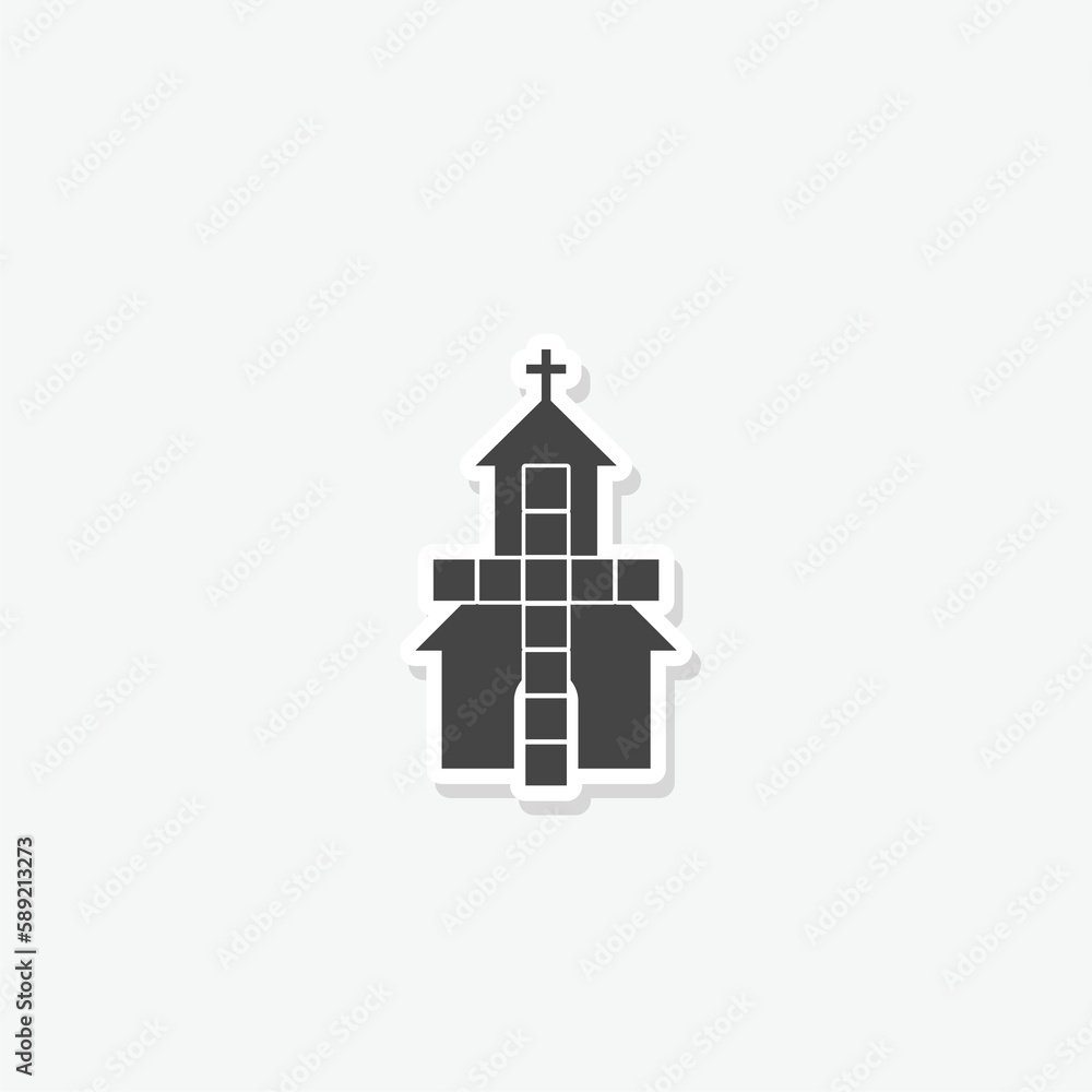 Church and cross sticker icon Church and cross sticker icon