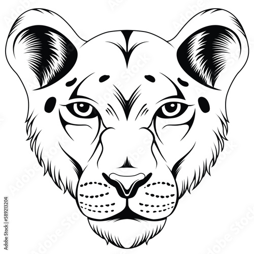 lioness head tattoo style in black and white
