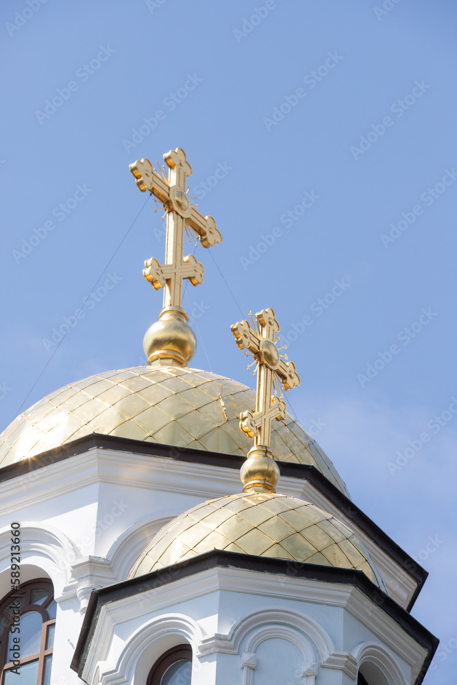 Jerusalem, Israel - September 10, 2022:CultureOfFaith . Domes of the Orthodox Church against the blue sky. Israel