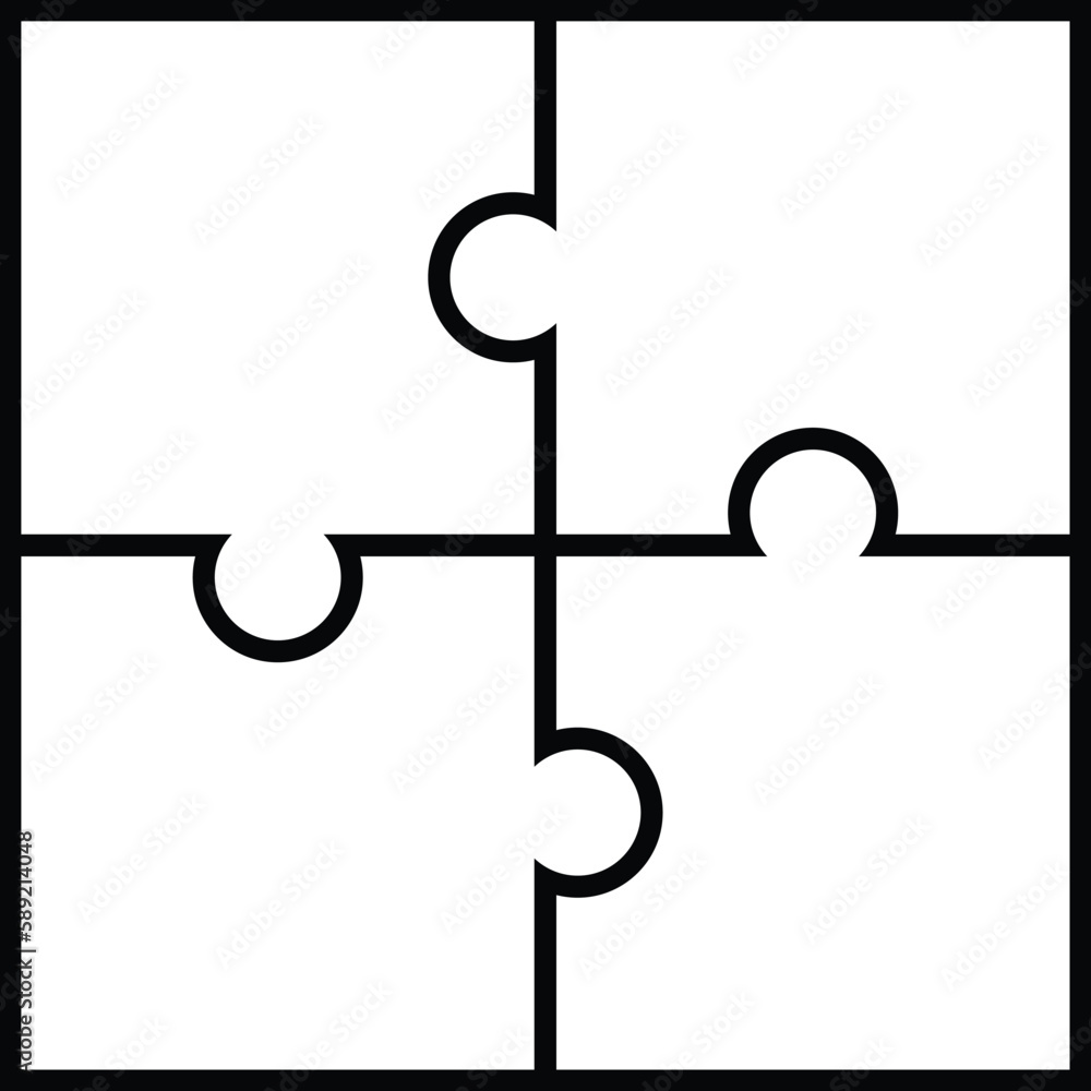 Puzzle vector icon of four pieces. Jigsaw game icon concept isolated on white background Puzzle vector icon of four pieces. Jigsaw game icon concept isolated on white background