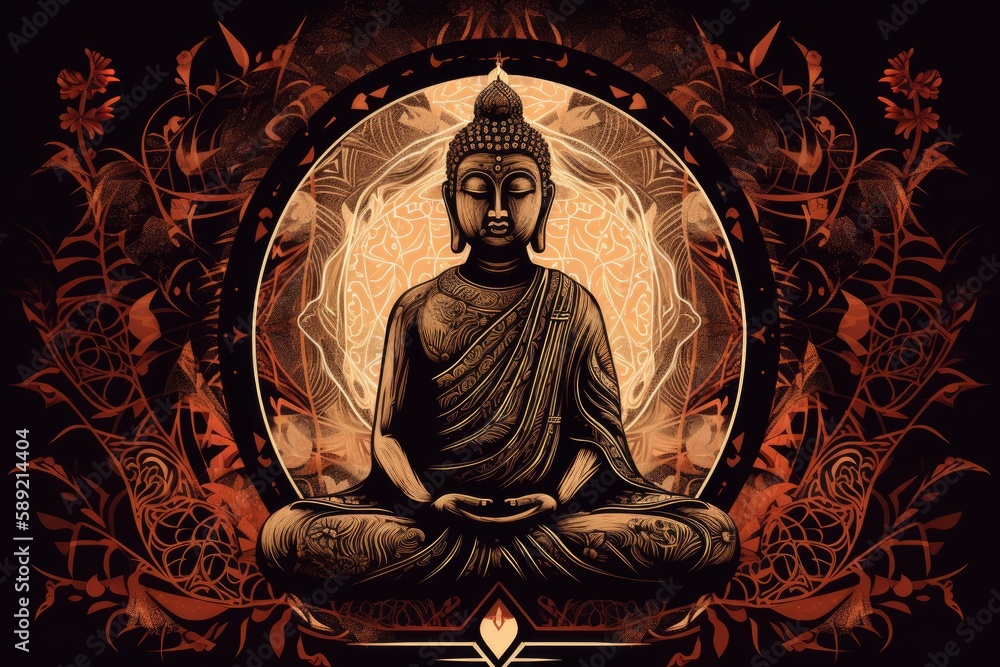 Buddha mystic statue, Thai design, AI generated Buddha mystic statue, Thai design, AI generated