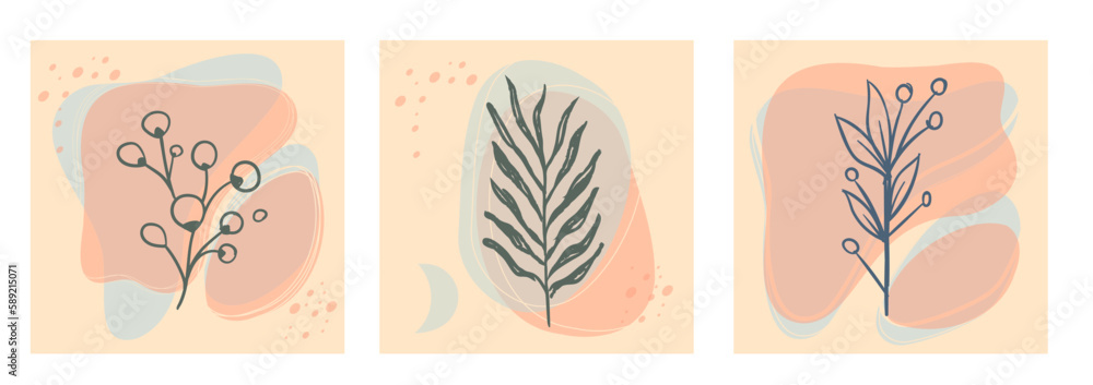 Botanical wall art vector set. Aesthetic Foliage line art drawing with organic abstract shapes. Plant Art design for print, cover, wallpaper. Minimalist and natural design. Botanical wall art vector set. Aesthetic Foliage line art drawing with organic abstract shapes. Plant Art design for print, cover, wallpaper. Minimalist and natural design.