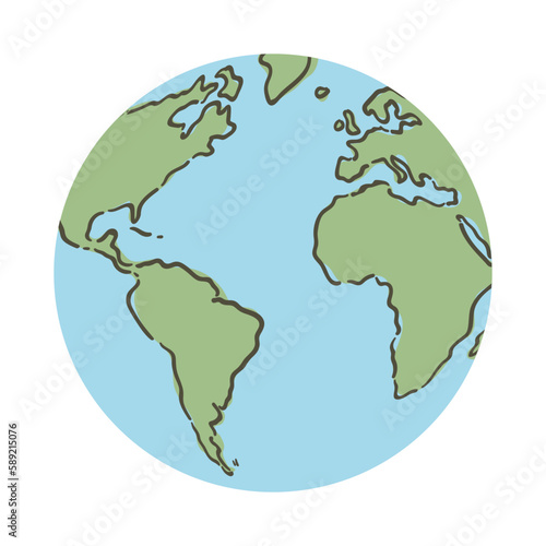 Globe world map. Planet earth flat vector illustration. Doodle map with continents and oceans.