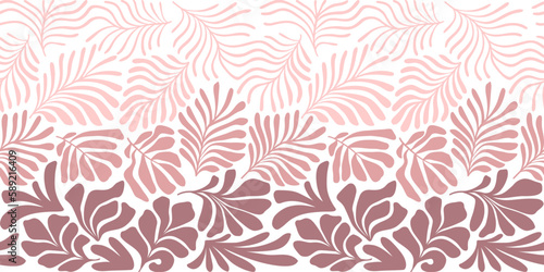 Beige brown abstract background with tropical palm leaves in Matisse style. Vector seamless pattern with Scandinavian cut out elements.