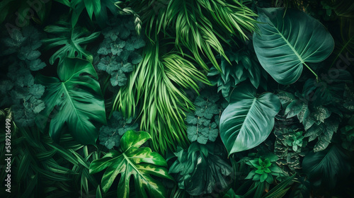 Tropical plant leaves background image  direct view