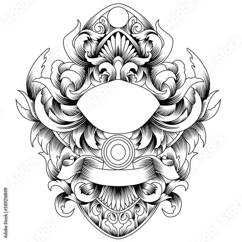 Baroque ornament illustration in black and white