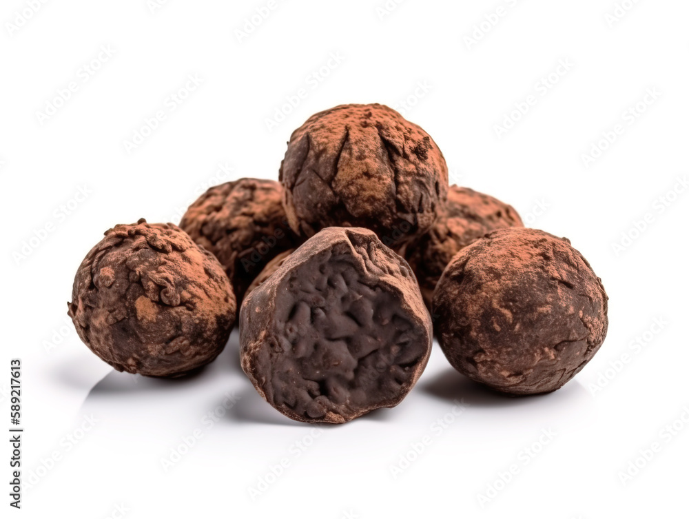 truffles of dark chocolate isolated on white background. truffles of dark chocolate isolated on white background.