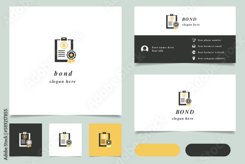Bond logo design with editable slogan. Branding book and business card template.