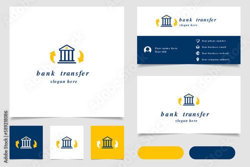 Bank transfer logo design with editable slogan. Branding book and business card template.