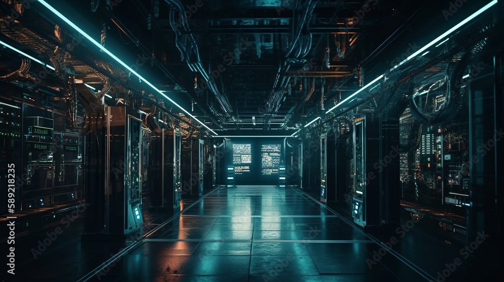 ChatGPT-Powered AI Data Center: Futuristic Interfaces Reveal Industrial Urban Station of Cutting-Edge Building Architecture & Business Analytics, Generative AI