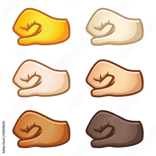 Different mood emoji. Emotional fist bump punch emoji hand set of various skin tones cute cartoon stylized vector cartoon illustration icons. Isolated on white background.