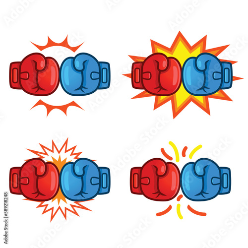 Cartoon red versus blue boxing glove icon. Isolated vector illustration.