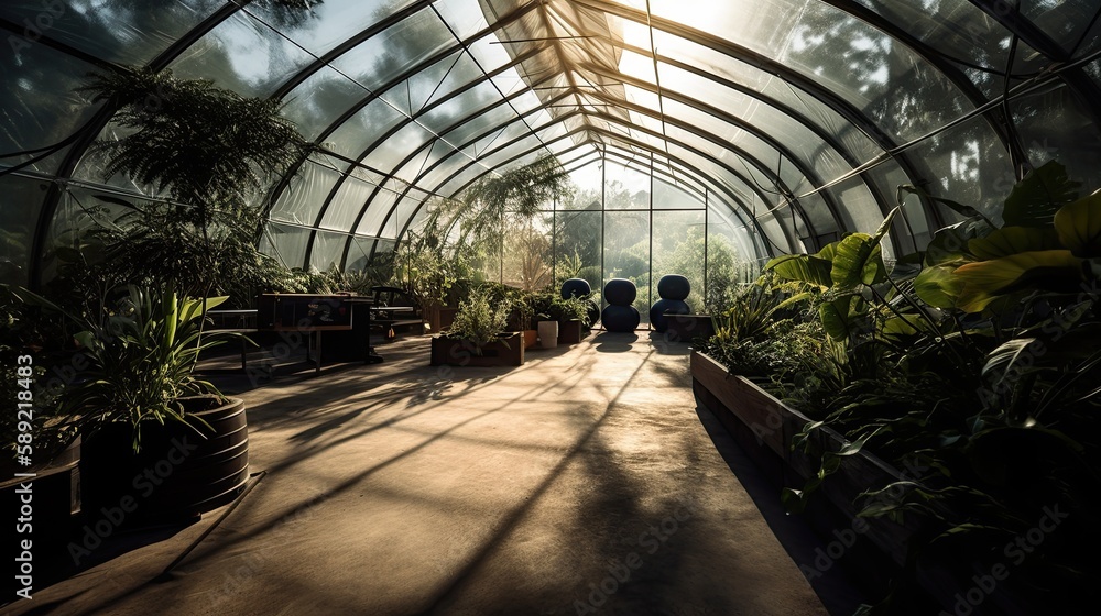 glass greenhouse with plants, generative AI glass greenhouse with plants, generative AI