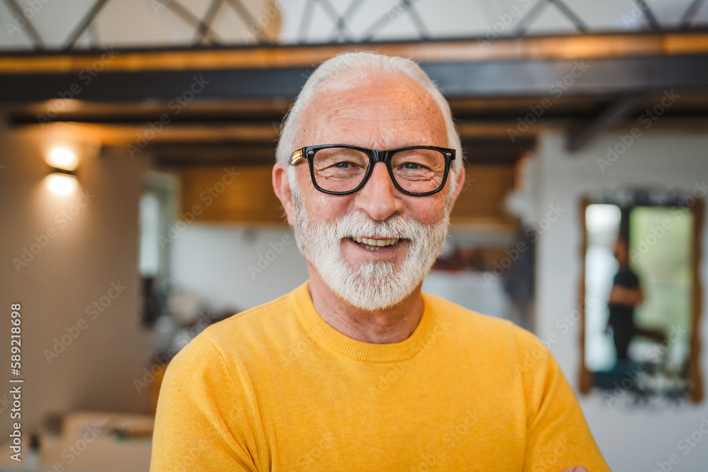One senior man stand outdoor in his house happy confident portrait One senior man stand outdoor in his house happy confident portrait