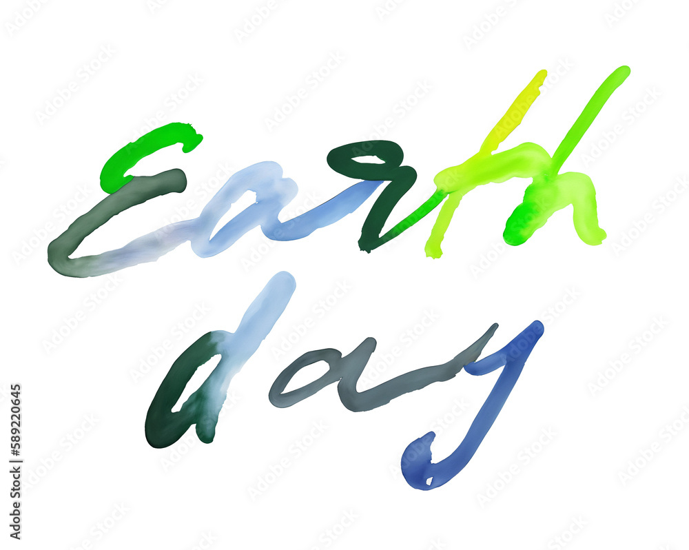 Earth day inscription, watercolor painting style. Png with Transparent background. Earth day inscription, watercolor painting style. Png with Transparent background.