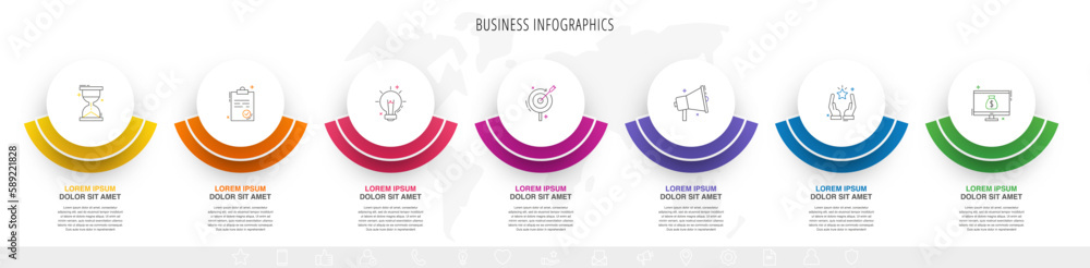 colorful buttons timeline process | timeline ppt,... Vector infographic design template. Modern timeline concept with seven ...