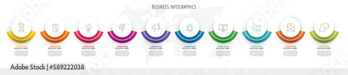 Vector infographic design template. Modern timeline concept with ten steps, circles. Vector illustration used for diagram, workflow layout, banner, webdesign