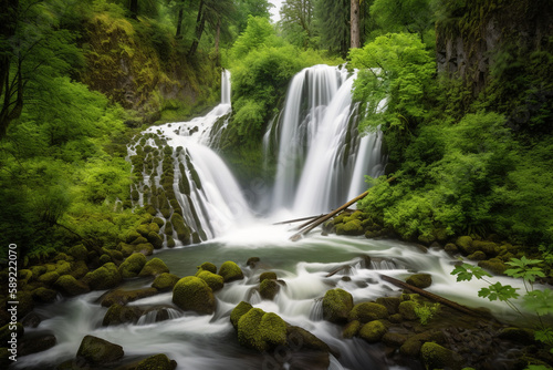 Generative ai jungle waterfall cascade in tropical rainforest