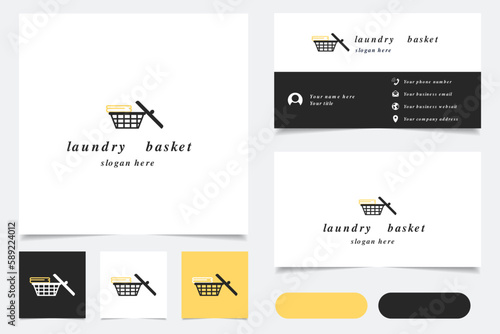 Laundry basket logo design with editable slogan. Branding book and business card template.