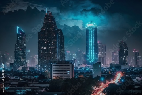 city skyline at night created using AI Generative Technology