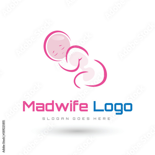 Baby, toddler sleeping, baby and midwife logo