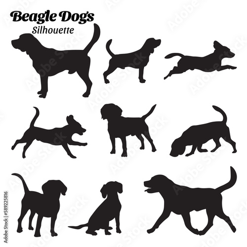 Set beagle dog silhouette vector illustration.