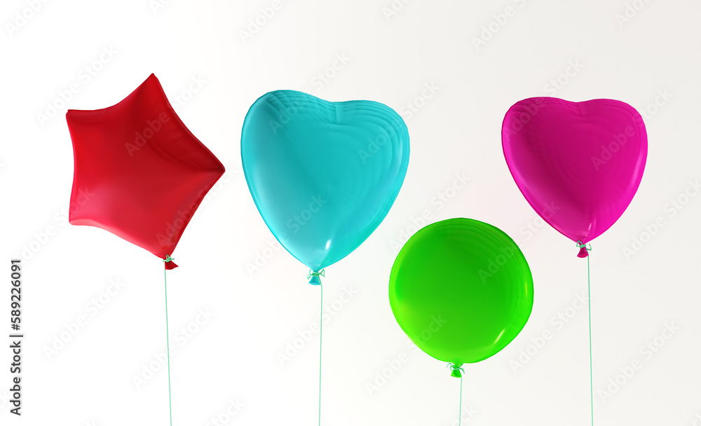 3d Realistic Colorful Bunch Birthday Balloons Isolated On White Background With Space For Message Flying For Party And Celebration. 3d rendering.