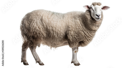 Sheep Full Figure Side View on Transparent Background, AI Generative