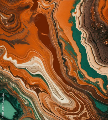 "Earthy Tones": Create a fluid art image using natural, earthy colors such as burnt orange, deep brown, and forest green, abstract