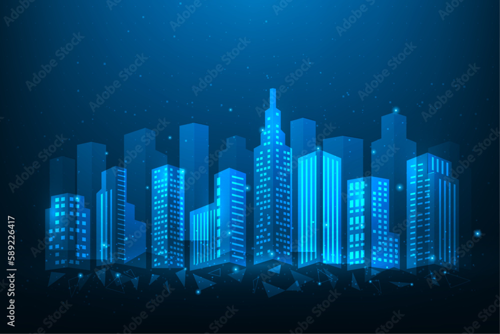 smart city technology digital on blue background. global social networks building concept. vector illustration fantastic technology.