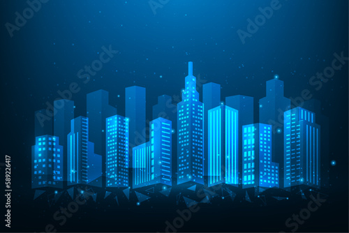 smart city technology digital on blue background. global social networks building concept. vector illustration fantastic technology.