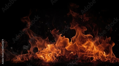 Fire on black background. Based on Generative AI