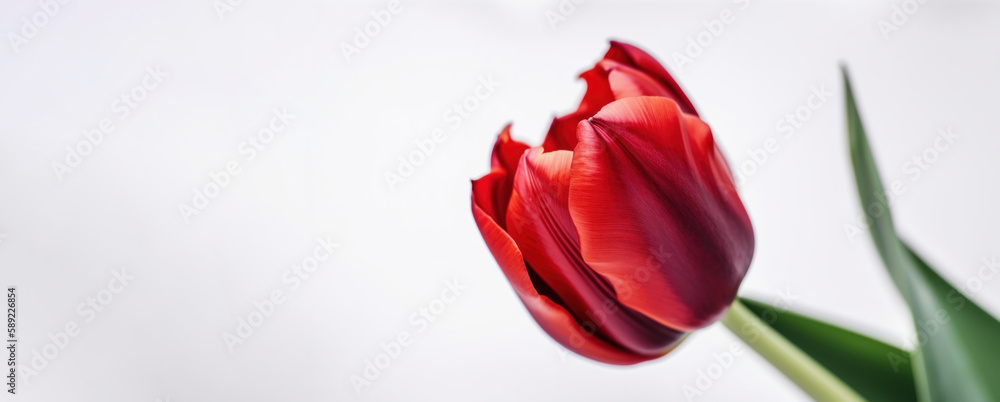 Closeup of red tulip on a white background. Generative AI Closeup of red tulip on a white background. Generative AI