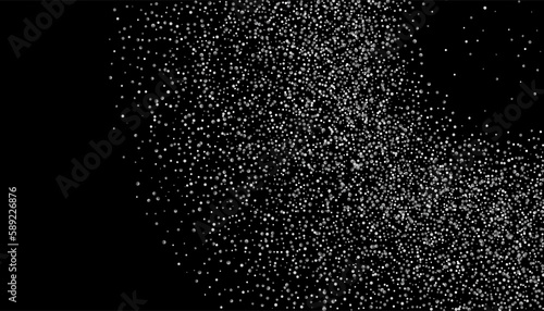 Silver glitter confetti on a black background. Shiny particles are scattered, sand. Decorative element. Luxury background for your design, postcards, invitations, vector