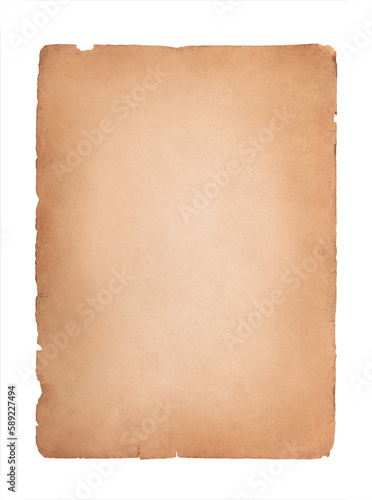 A vertical old sheet of paper isolated on transparent background. Stock photo	