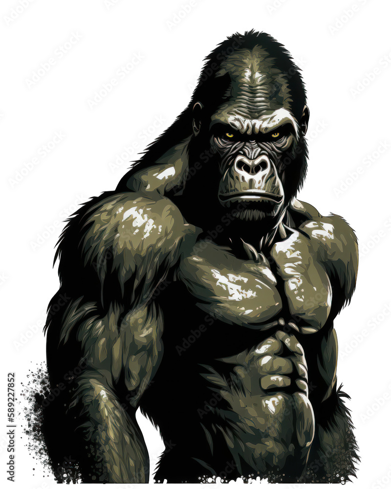 Fototapeta premium Gorilla Illustration With Transparent Background. Generative Ai.