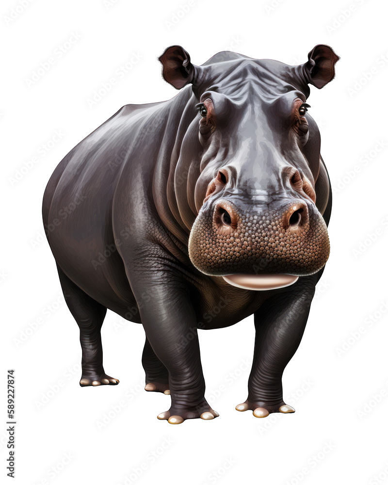 Fototapeta premium Hippopotamus Illustration With Transparent Background. Generative Ai.
