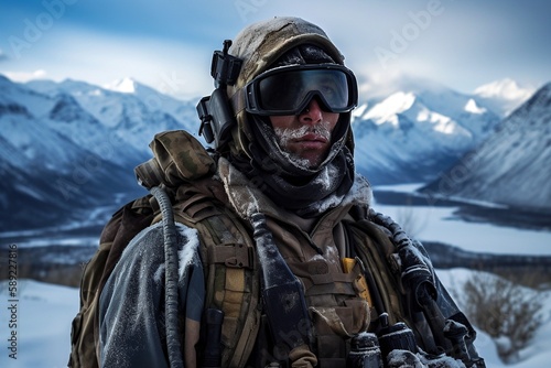 Navy Seals in Alaska, Camouflaged Warriors in a Snowy Blizzard - Generative AI