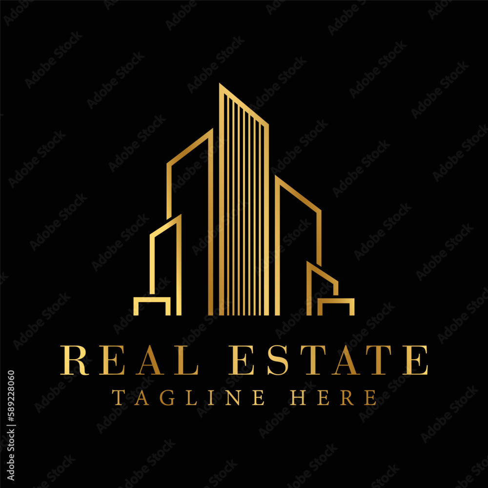 Real Estate logo design with gold color