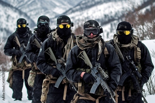Navy Seals in Alaska, Camouflaged Warriors in a Snowy Blizzard - Generative AI